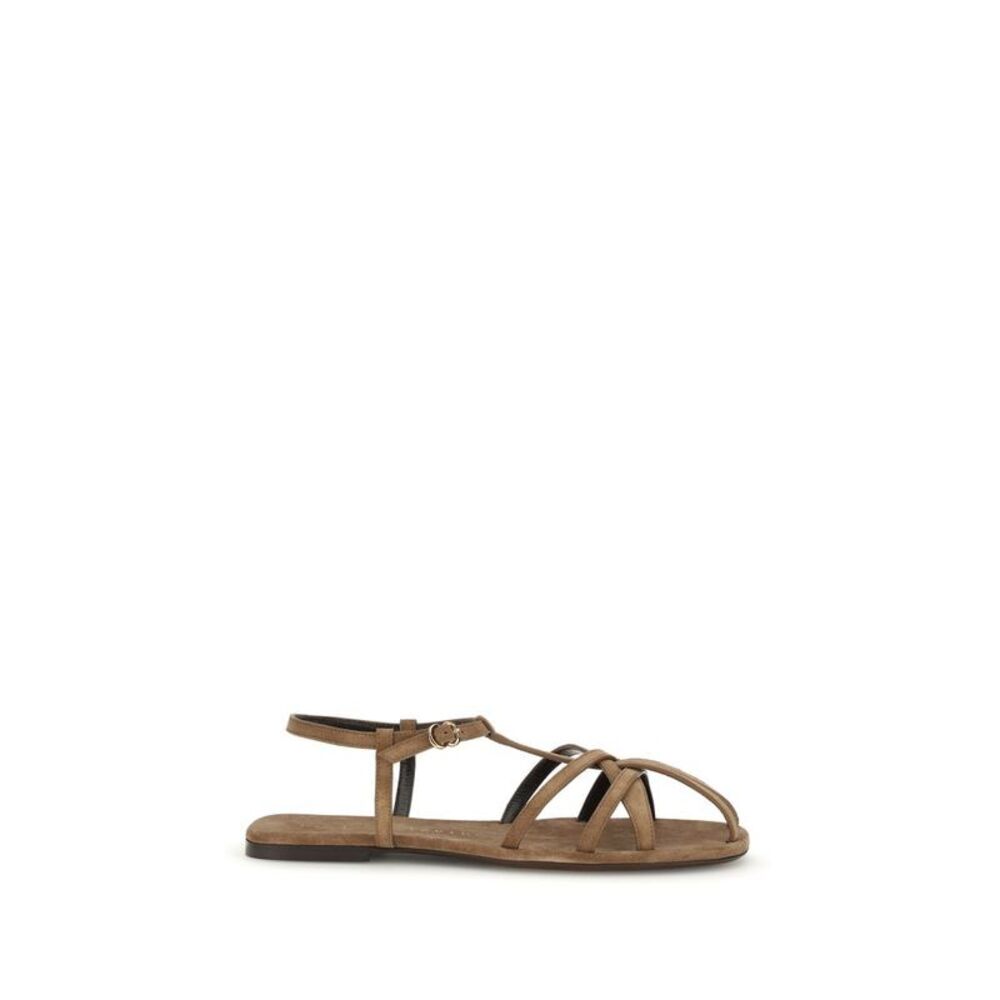 Herbert Levine Brown Calf Leather Bos Taurus Flat Women's Sandals